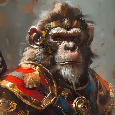 Kriegerischer Affenkönig in goldener Rüstung (KI-Generiert)